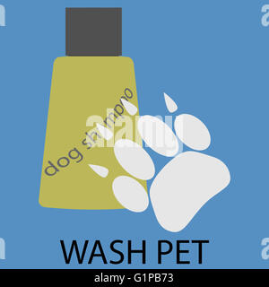 Waschen Sie pet flachen Designikone. Haustier waschen mit Seife und Shampoo, Doggy Sauberkeit und Pflege Badezeit. Vektor flache Bauweise Interessenvertreter Stockfoto