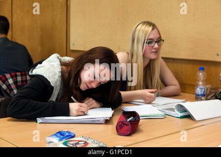 Schüler im Klassenzimmer während einer Schreibaufgabe. Stockfoto