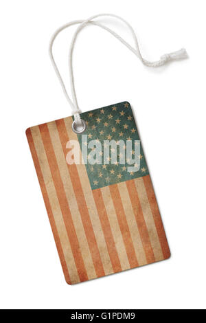 altes Papier-Tuch-Tag mit USA-Flagge Stockfoto