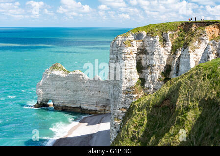 Falaise d'Amont Klippe und Porte d'Amont natürlichen Bogen von Etretat, Alabaster Küste, Normandie Stockfoto