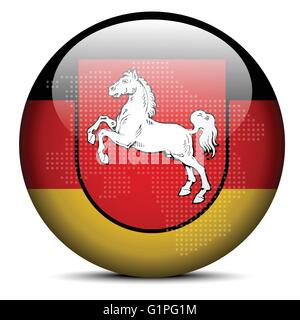Karte mit Punktmuster auf Schaltfläche Melden von Niedersachsen, Deutschland Stock Vektor