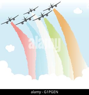 Bunte Freude Frieden Flugzeug Cloud Rainbow Design Freiheit Vektor-Illustration Stock Vektor