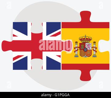 Vereinigtes Königreich und Spanien Flaggen in puzzle isolierten auf weißen Hintergrund Stock Vektor