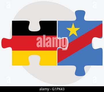 Deutschland und demokratische Republik Kongo Flaggen in puzzle isolierten auf weißen Hintergrund Stock Vektor