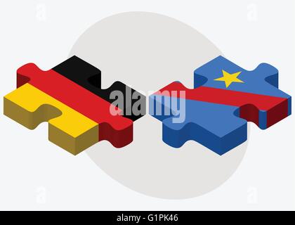 Deutschland und demokratische Republik Kongo Flaggen in puzzle isolierten auf weißen Hintergrund Stock Vektor