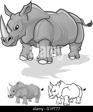 Qualitativ hochwertige Rhinoceros Cartoon-Charakter-Vektor-Illustration Stock Vektor