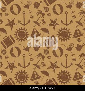 Sommer und Meer verwandtes nahtloses Muster auf Papier strukturiertem Hintergrund Stock Vektor