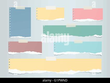 Pastell bunt gerissen leere Notiz Papierstau auf grauem Hintergrund Stock Vektor