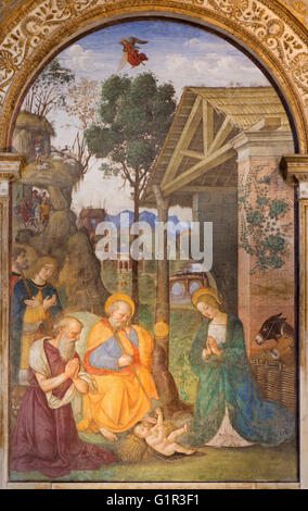 Rom, Italien - 9. März 2016: Das Fresko Krippe mit der Heiligen Hieronymus von Bernardino Pinturicchio (1488-1490) Stockfoto
