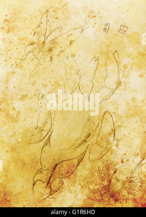 Zeichnung des Schmetterlings. Computer-Collage und Farbe Struktur. Stockfoto