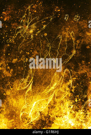 Zeichnung des Schmetterlings. Computer-Collage und Farbe Struktur. Stockfoto