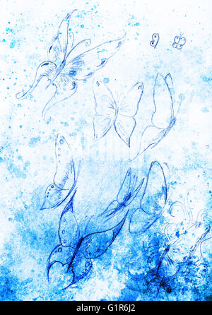Zeichnung des Schmetterlings. Computer-Collage und Farbe Struktur. Stockfoto