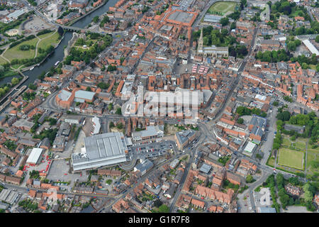 Eine Luftaufnahme der Innenstadt von Newark-on-Trent, Nottinghamshire Stockfoto