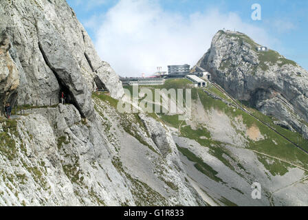 Pilatus Kulm Bahnhof nahe dem Gipfel des Pilatus an der Grenze zwischen dem Kanton Obwalden und Nidwalden in Central Swit Stockfoto