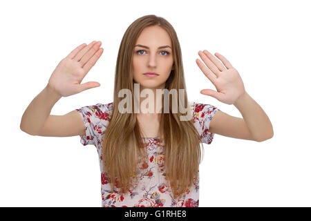 Junge Frau, Isolated On White Background Stockfoto
