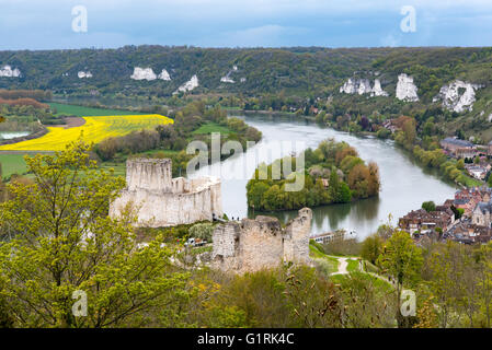 Chateau Burg Gaillard, von Richard Löwenherz, über Seine Les Andelys, Normandie Stockfoto