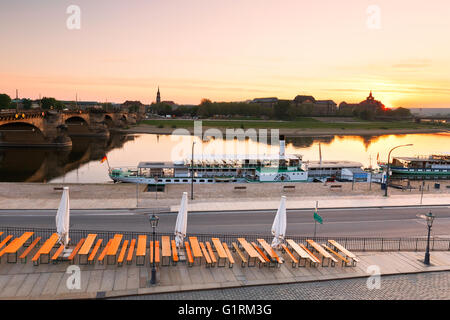 Blick von der Neustadt über Elbe, Dresden, Deutschland. Stockfoto