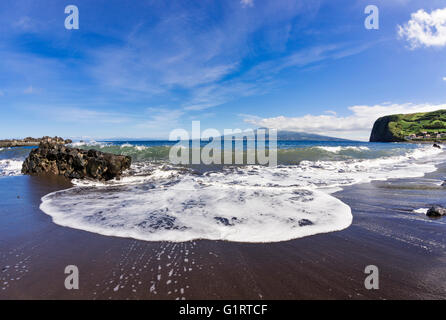 Schwarzer Strand Baia Da Ribeira, Faial, Azoren, Portugal Stockfoto
