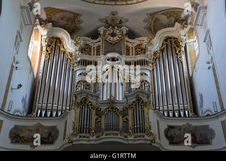 Orgel in der Kirche des Klosters Ursberg, Franziskaner-St. Joseph-Gemeinde, innere Ursberg, Bayern, Deutschland Stockfoto