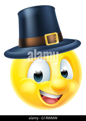 Cartoon Thanksgiving Emoji Emoticons einen Pilger Hut Stockfoto