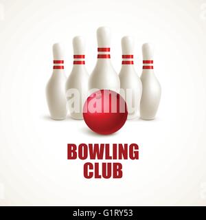 Roten Bowling-Kugel und weiße Kegeln. Vektor-illustration Stock Vektor