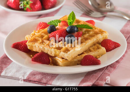 Belgische Waffeln Gaufres Bruxelloises. Belgien-Essen Stockfoto