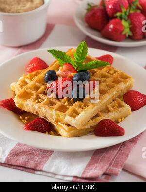 Belgische Waffeln Gaufres Bruxelloises. Belgien-Essen Stockfoto