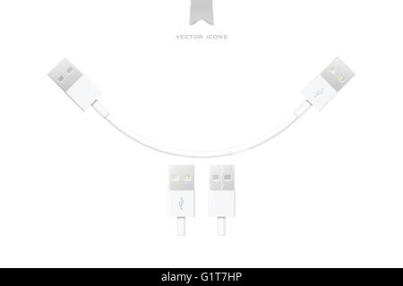 Satz von USB-Schnittstellenkabel isoliert auf weißem Hintergrund. Vektor-Icons 3D-Design von universellen seriellen Bus. Computer-Peripherie-conn Stock Vektor