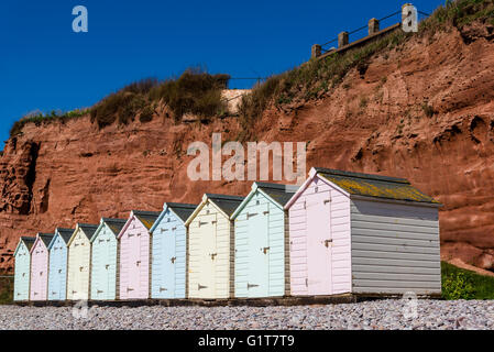 Budleigh Salterton, Strandhütten, East Devon, England, Vereinigtes Königreich Stockfoto