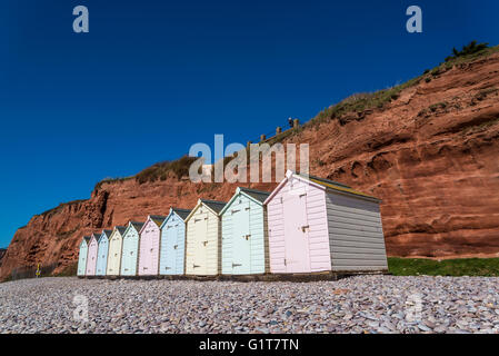 Budleigh Salterton, Strandhütten, East Devon, England, Vereinigtes Königreich Stockfoto