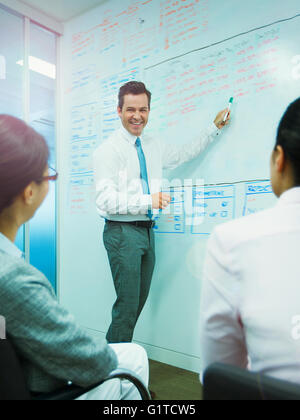 Geschäftsmann führenden treffen am Whiteboard im Konferenzraum Stockfoto