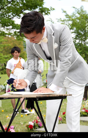 Japanische Bräutigam Hochzeit Signaturzertifikat Stockfoto