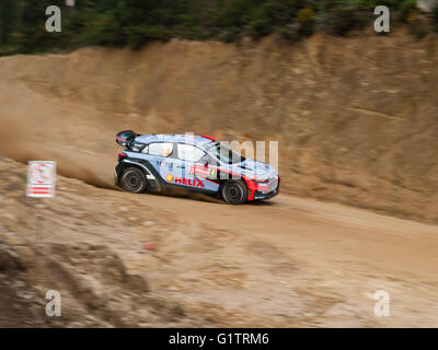 Baltar, Portugal. 19. Mai 2016. Fahrer Dani Sordo (ESP) und Co-Pilot Marc Marti (ESP) im Hyundai i20 WRC (Startnummer 4) vom Team Hyundai Motorsport während WRC Vodafone Rally de Portugal 2016 Shakedown Credit: Daniel Amado/Alamy Live News Stockfoto