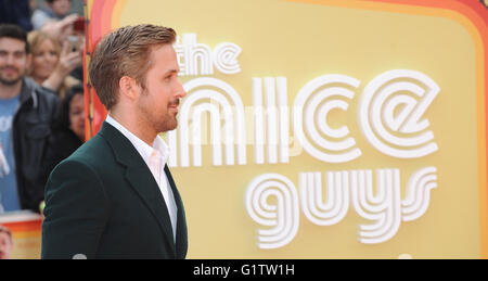 London, UK. 19. Mai 2016. Ryan Gosling besucht die UK-Premiere von "Nice Guys" im Odeon Leciester Square. Bildnachweis: Ferdaus Shamim/ZUMA Draht/Alamy Live-Nachrichten Stockfoto