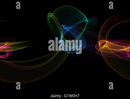 leuchtenden Regenbogen gebogene Linien und Sircles über dunkle abstrakten Hintergrund. Musterdesign horizontale Illustration. Stockfoto