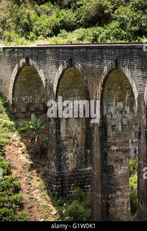 Sri Lanka, Zugreisen, Ella, Highland Demodara 9 Bögen Eisenbahnbrücke Stockfoto