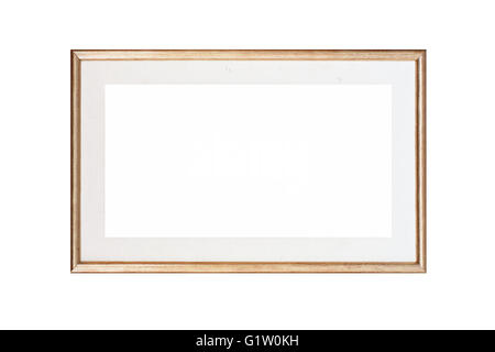 leere goldene Bilderrahmen isoliert auf weißem Hintergrund Stockfoto