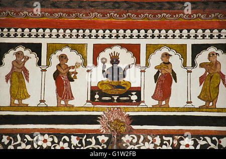 Mythologischen Gemälde an der Decke des Raj Mahal, Orchha Schlossanlage (Fort), Madhya Pradesh, Indien Stockfoto