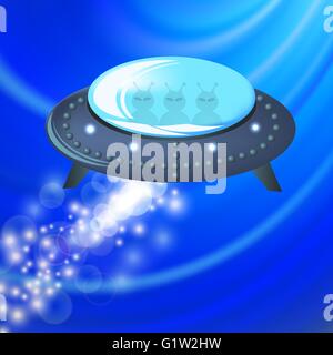 Raumschiff auf blauem Hintergrund isoliert. Stock Vektor
