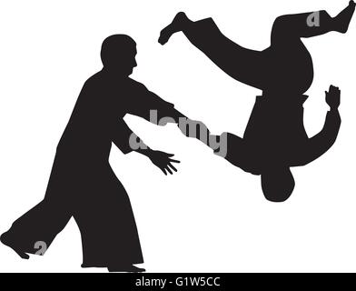 Silhouette der beiden Aikido Kämpfer Stock Vektor