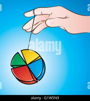 Vektor-Illustration von Hand spielen Kreisdiagramm yo yo auf blauem Hintergrund Stock Vektor