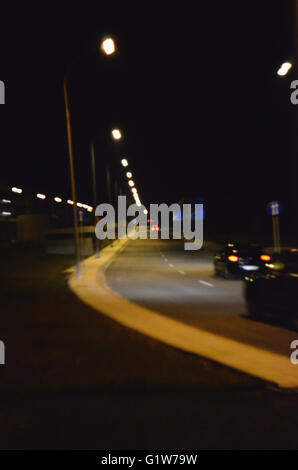 Alten internationalen Flughafen Athen, Attika, Griechenland. Nachtaufnahme. Februar. Kalt ist. Frame schief, Bild, ein bisschen verschwommen... Stockfoto