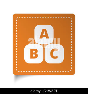 Weiße flache Abc Blocks Symbol auf orange Aufkleber Stockfoto