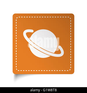 Weiße flache Jupiter Symbol Symbol auf orange Aufkleber Stockfoto