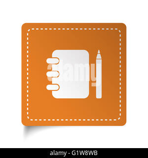 Weiße flache Note Book-Symbol auf orange Aufkleber Stockfoto