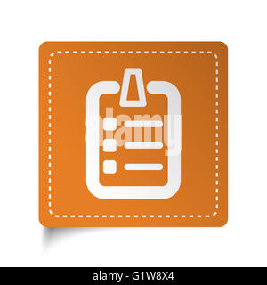 Weiße flache Checkliste Symbol auf orange Aufkleber Stockfoto