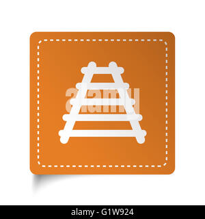 Weiße flache Eisenbahn-Symbol auf orange Aufkleber Stockfoto