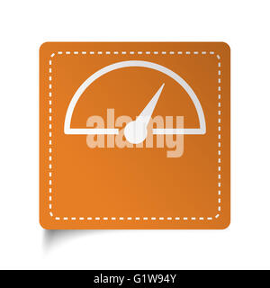 Weiße flache Tacho-Symbol auf orange Aufkleber Stockfoto