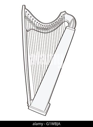 Gotische Hebel keltische Harfe isoliert auf weißem Hintergrund Stock Vektor