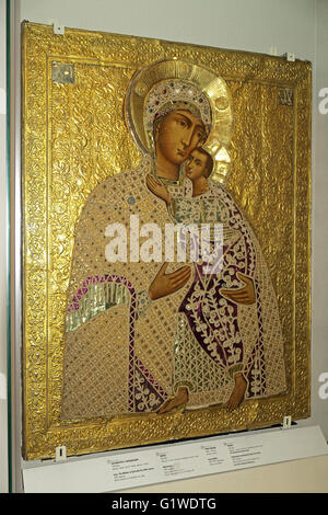 Die Ikone der Gottesmutter mit Jesus (18.), kirillov - belozersky Kloster, nördlich von Vologda, Russland. Stockfoto